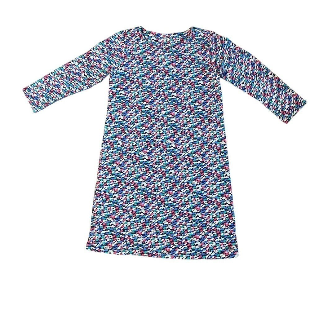 Vineyard Vines Big Girl Blue White Pink Whale Dress Size XL 14 Spandex Cotton